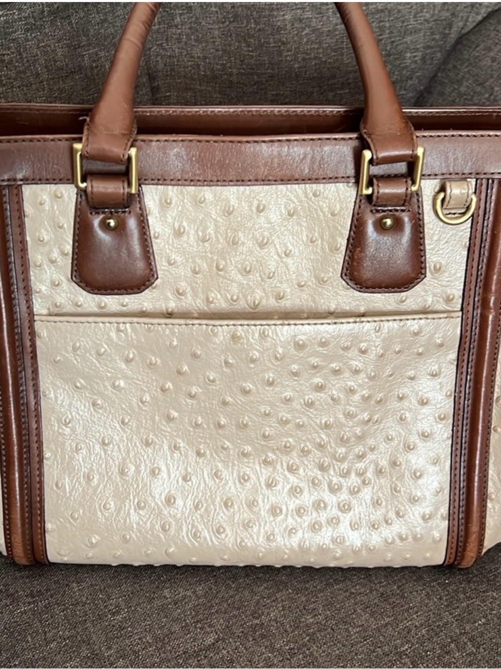BRAHMIN Ostrich Arden in Champagne and Brown/RARE